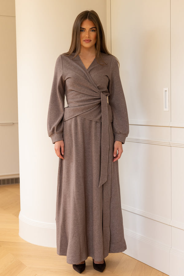 Chai Latte Wrap Knit Top - Mink Brown